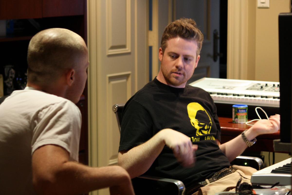 Talking in the recording studio