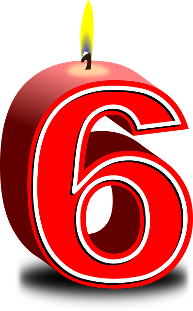 Number six with candle on top