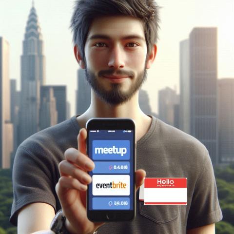 Male holding smartphone showing meetup and eventbrite logos Male holding smartphone showing meetup and eventbrite logos