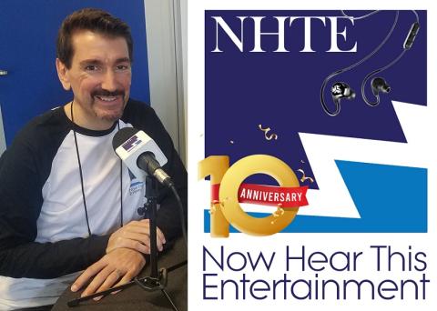 Bruce Wawrzyniak at the microphone plus the anniversary edition of the NHTE logo