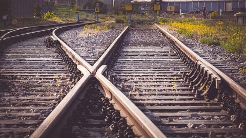 Railroad tracks crossing in different directions